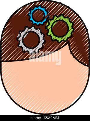 Ingranaggi internamente alla testa persone umane vista frontale Illustrazione Vettoriale