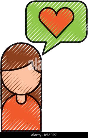 Cartoon ragazza con bolla di discorso amore ascoltare il messaggio Illustrazione Vettoriale