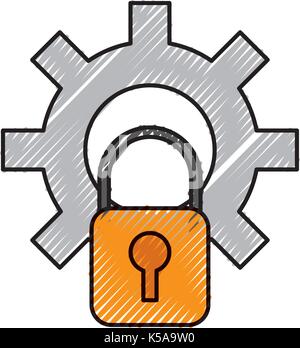 Ingranaggio di tecnologia e sicurezza sistema lucchetto Illustrazione Vettoriale