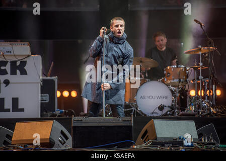 Leeds, Regno Unito. 25thaugust 2017. Liam Gallagher esegue sul palco principale al festival di Leeds 2017, Bramham Park, Leeds 25/08/2017 © gary mather/alamy live Foto Stock