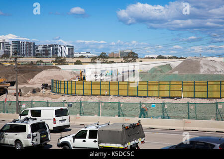 La costruzione della Basilica di San Pietro in autostrada di interscambio stradale come parte della nuova M5 westconnex progetto autostradale di Sydney , Australia Foto Stock