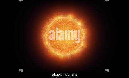 Close up di un luminoso sole bruciante con corona incandescente Foto Stock