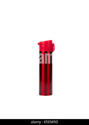 Rosso bottiglia thermos isolati su sfondo bianco con spazio di copia Foto Stock