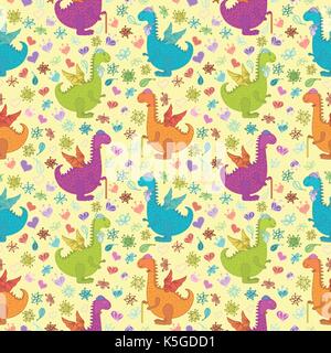 Seamless pattern, cartoon draghi colorati Illustrazione Vettoriale