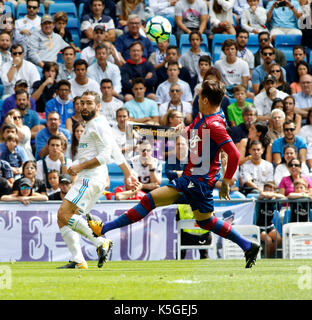 02 daniel carvajal (real madrid) durante la spagnola la liga partita di calcio tra il real madrid e di Levante al Santiago Bernabeu Stadium in madrid, sabato, sept. 9, 2017. Foto Stock