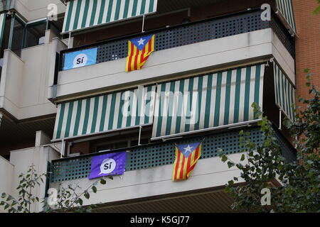 Le bandiere che rivendicano il diritto di voto in Catalogna, nel referendum di indipendenza dalla Spagna Credito: jordi clave garsot/Alamy Live News Foto Stock