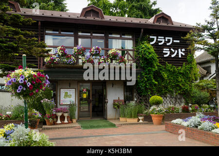Tokyo, Giappone - 15 maggio 2017: ingresso di flowerland decorato con fiori colorati e piante Foto Stock