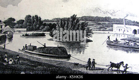 1828 Regent's Canal, Paddington, Londra lavora con battelli e chiatte Foto Stock