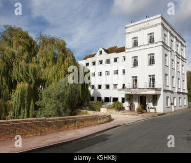 Attraverso il mulino stagno verso il Mill Hotel, Sudbury, Essex. Foto Stock