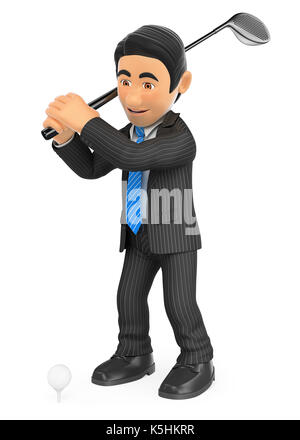 3d business persone illustrazione. imprenditore giocando a golf isolati a sfondo bianco. Foto Stock