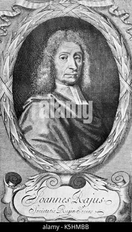 John RAY (1627-1705) naturalista inglese del clero in un legno del 1693 Foto Stock