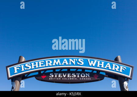 Segno sopra l'ingresso del steveston Fisherman Wharf Foto Stock