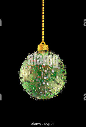 Computer ornamento di Natale / 3d illustrazione di ornamento di Natale realizzato in circuito integrato del computer Foto Stock