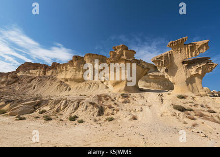 Paesaggio desertico di erosione delle rocce, formazioni naturali in bolnuevo, Murcia, Spagna. Foto Stock