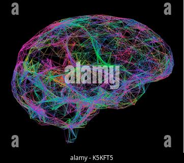 Rete neurale. Computer illustrazione del cervello della rete neurale rappresentato da linee e punti. Una rete neurale è composta di cellule nervose (neuroni). Foto Stock