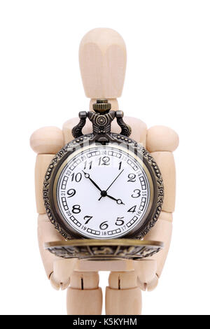 Modello in legno azienda fittizia pocket watch isolati su sfondo bianco