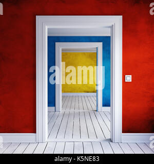 Aperto casa colorati porta interna. 3D render Foto Stock