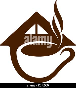 Tazza di caffè e un negozio di design. cafe simbolo su sfondo bianco. illustrazione vettoriale. Illustrazione Vettoriale