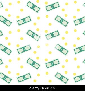 Il denaro delle banconote e delle monete metalliche seamless pattern. dollaro valuta business, la banconota denaro caduta, background finanziario illustrazione vettoriale Illustrazione Vettoriale