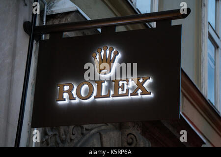 Graz, Austria - 9 Settembre 2017: Rolex firmare al di fuori di un negozio in Graz Foto Stock
