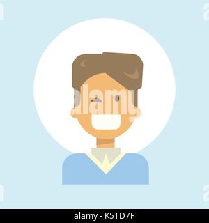 Winking maschio emozione icona profilo, uomo cartoon ritratto felice volto sorridente Illustrazione Vettoriale