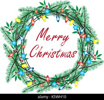Illustrazione vettoriale della ghirlanda di Natale con luci e holly bacche Illustrazione Vettoriale