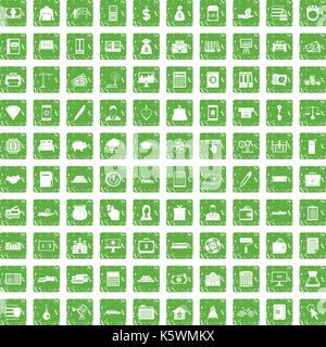 100 credito set di icone grunge green Illustrazione Vettoriale