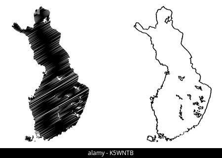 Finlandia mappa illustrazione vettoriale, scribble schizzo della Finlandia Illustrazione Vettoriale