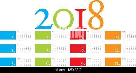 Colorato ed elegante il calendario per l'anno 2018 in formato vettoriale Illustrazione Vettoriale