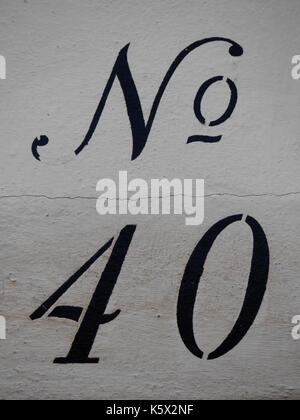 Stile od il numero civico 40. nero su sfondo bianco. Foto Stock
