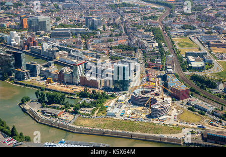 Cantiere per la nuova sede del trivago del Kesselstraße by ed. Züblin AG nel distretto di Medienhafen, Düsseldorf, nel nord Foto Stock