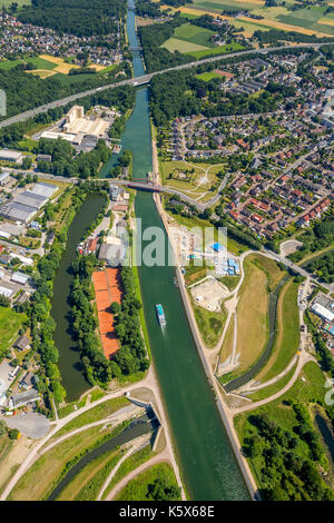 Canale canale canale Reno-Herne Canal, Emscherdüker Castrop-Rauxel, Ruhr, Nordrhein-Westfalen, Germania, conversione Emscher, Europa, costruzione di canali, canale Foto Stock