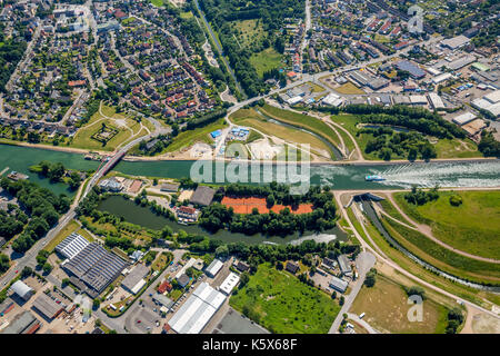 Canale canale canale Reno-Herne Canal, Emscherdüker Castrop-Rauxel, Ruhr, Nordrhein-Westfalen, Germania, conversione Emscher, Europa, costruzione di canali, canale Foto Stock
