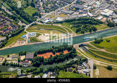 Canale canale canale Reno-Herne Canal, Emscherdüker Castrop-Rauxel, Ruhr, Nordrhein-Westfalen, Germania, conversione Emscher, Europa, costruzione di canali, canale Foto Stock