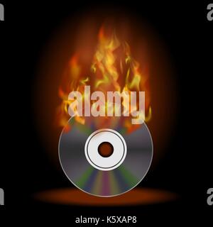 La masterizzazione del disco compatto con il fuoco e fiamme Illustrazione Vettoriale