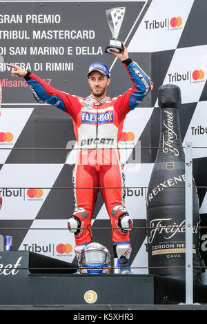 04 Andrea Dovizioso (Italia), Ducati team Ducati Desmosedici GP17 macchina, gran premio tribul mastercard di san marino e della riviera di Rimini, podio terzo posto la gara della motogp Marco Simoncelli World Circuit per il tredicesimo round del campionato del mondo motogp, dal 8 settembre al decimo 2017 sul circuito di Misano Adriatico (RSM) Foto Stock