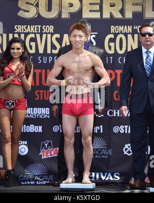 Carson, california, Stati Uniti d'America. 8 Sep, 2017. naoya inoue (jpn) boxe : naoya inoue del Giappone assiste il funzionario pesare-in per la wbo super pesi mosca titolo bout al centro stubhub a Carson, california, Stati Uniti . credito: hiroaki yamaguchi/aflo/alamy live news Foto Stock