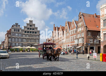 Carrozza a cavalli, Am Sande, Lueneburg, Bassa Sassonia, Germania Foto Stock