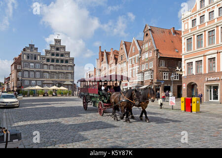 Carrozza a cavalli, Am Sande, Lueneburg, Bassa Sassonia, Germania Foto Stock