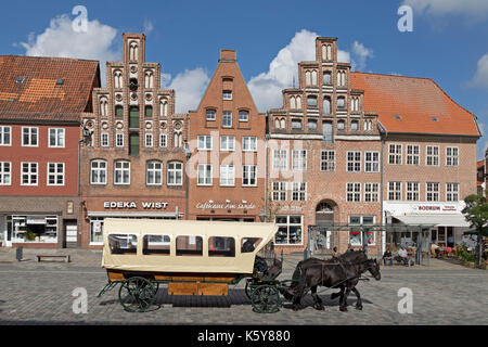 Carrozza a cavalli, Am Sande, Lueneburg, Bassa Sassonia, Germania Foto Stock