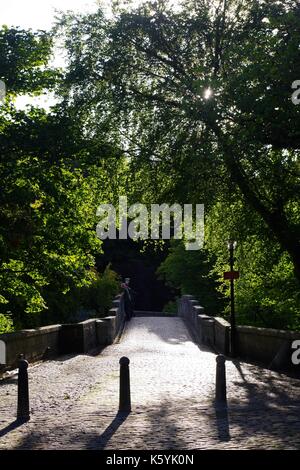 La briga o balgownie, una gotica del XIII secolo ponte che attraversa il fiume Don, nel pomeriggio di sole. Aberdeen, Scozia. settembre, 2017. Foto Stock