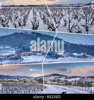 Beaujolais sotto la neve viaggi rettangolare photo collage Foto Stock