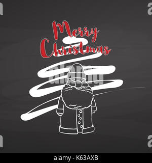 Merry Christmas Santa Claus sulla lavagna, vettore handdrawn sketch, pulire delinea, in stile vintage Blackboard. Foto Stock