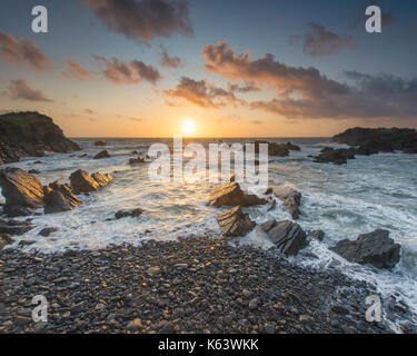 Hartland quay north devon tramonto. Foto Stock