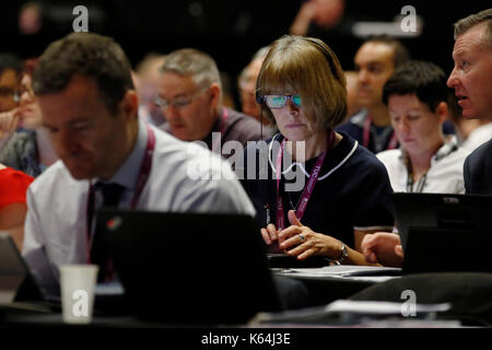 Brighton, Regno Unito. Undicesimo Sep, 2017. delegati frequentare il Trades Union Congress tuc conference 2017 in Brighton, Regno Unito, lunedì 11 settembre, 2017. Credito: Luca macgregor/alamy newstuc live Foto Stock