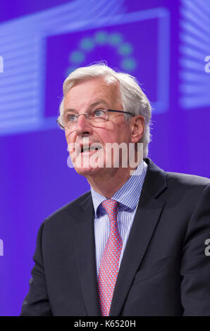 Michel Barnier, Commissione europea Capo negoziatore Brexit, a Bruxelles in occasione della conferenza stampa sul Brexit su 2017/05/3, in Europa Foto Stock