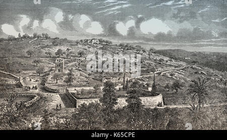 Illustrazione storica del Calvario o Golgota, la città di Gerusalemme, Israele Foto Stock