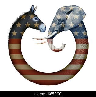 Digitale e illustrazione della foto di un asino e di elefante, in rappresentanza di repubblicani e democratici di fronte all'altro. Foto Stock
