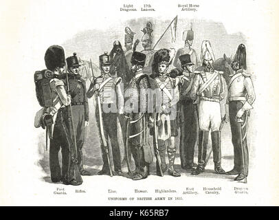 Esercito britannico uniformi di 1855 Foto Stock