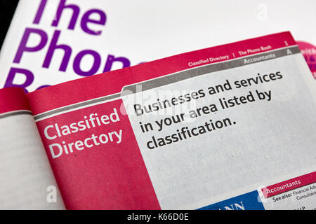 Classificato local business directory in BT elenco telefonico locale edizione della carta Foto Stock
